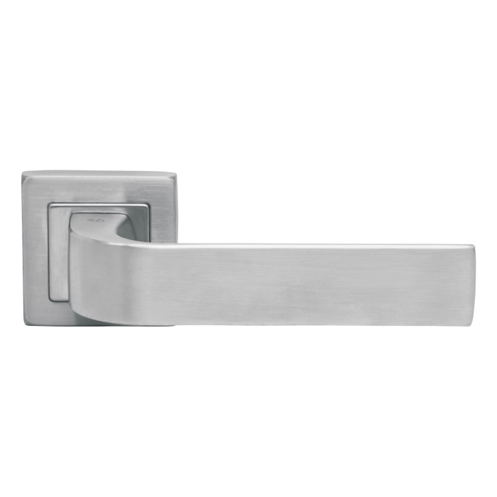EuroArt Investment Cast Solid Stainless Steel Lever Handle on Square Rose with Escutcheons 135mm Satin Stainless Steel British Hardware