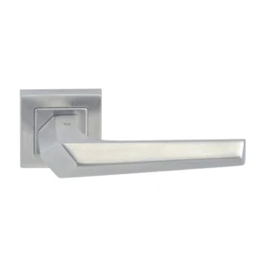 stainless steel lever handle on square rose with escutcheon for home doors, office doors and interior doors
