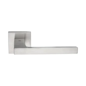 Designer Stainless Steel Lever Handle with 10mm Square Rose with Escutcheons 135mm Length Satin Stainless Steel British Hardware