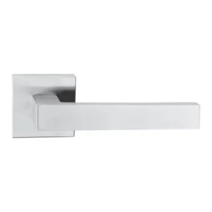 stainless steel lever handle on square rose with escutcheon for home doors, office doors and interior doors