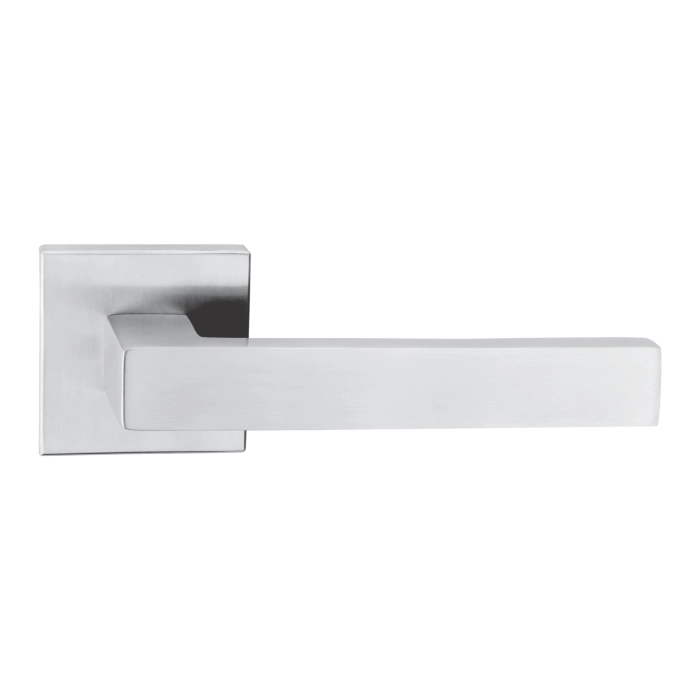 stainless steel lever handle on square rose with escutcheon for home doors, office doors and interior doors