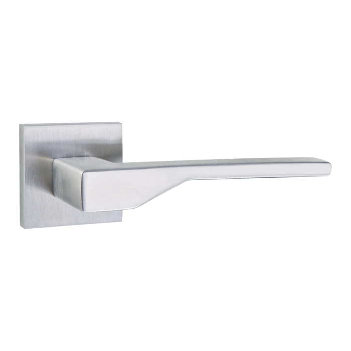 stainless steel lever handle on square rose with escutcheon for home doors, office doors and interior doors