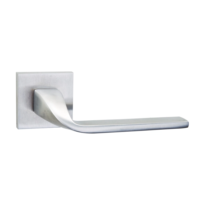 stainless steel lever handle on square rose with escutcheon for home doors, office doors and interior doors