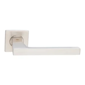 Stainless Steel Lever Handle on Square Rose with Escutcheons 4mm Thickness 136mm Length Satin Stainless Steel British Hardware