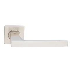 stainless steel lever handle on square rose with escutcheon for home doors, office doors and interior doors