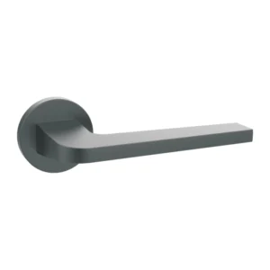 modern lever handle on round rose with escutcheon for interior doors