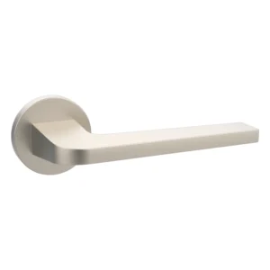 EuroArt Lever Handle on Round Rose with Escutcheons 133mm Matt Satin Nickel British Hardware