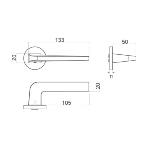 EuroArt Lever Handle on Round Rose with Escutcheons 133mm British Hardware