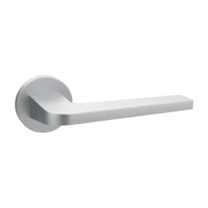 modern lever handle on round rose with escutcheon for interior doors