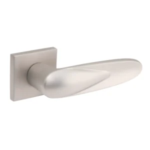 EuroArt Lever Handle on Square Rose with Escutcheons 128mm Matt Satin Nickel British Hardware