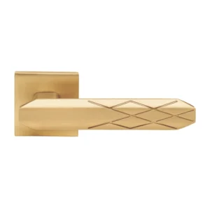 EuroArt Lever Handle on Square Rose with Escutcheons 143mm Satin Brass British Hardware