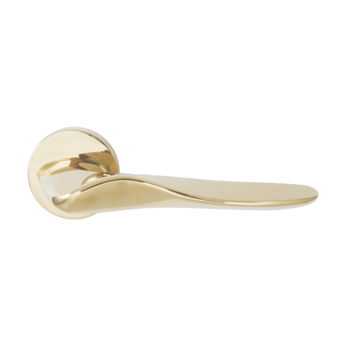 modern lever handle on round rose with escutcheons for interior doors