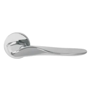 modern lever handle on round rose with escutcheons for interior doors