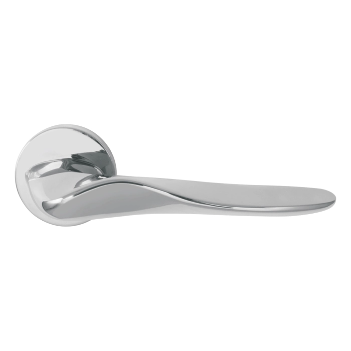 modern lever handle on round rose with escutcheons for interior doors