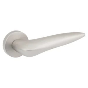 EuroArt Lever Handle on Round Rose with Escutcheons 148mm Matt Satin Nickel British Hardware