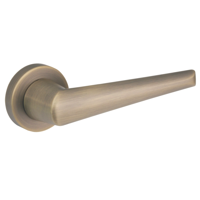 modern lever handle on round rose with escutcheons for interior doors