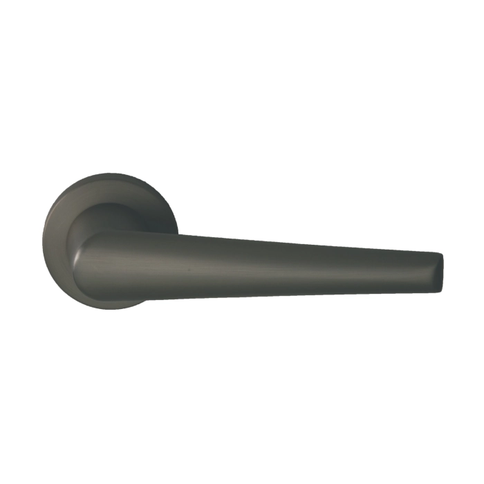 modern lever handle on round rose with escutcheons for interior doors