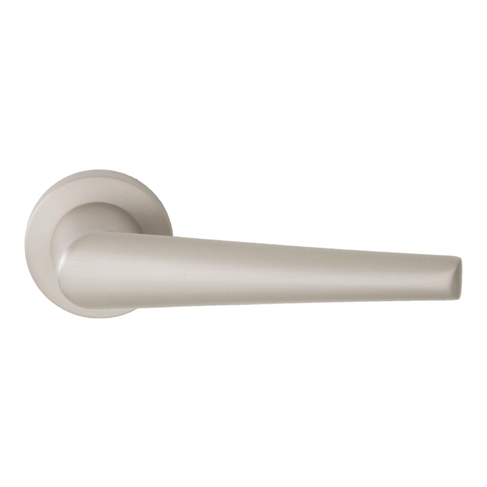 modern lever handle on round rose with escutcheons for interior doors