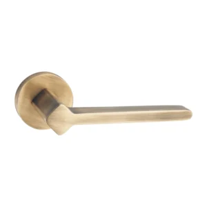 modern lever handle on round rose with escutcheons for interior doors