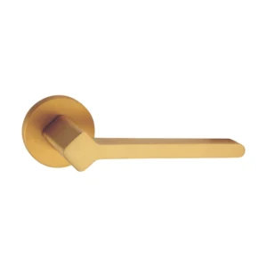 modern lever handle on round rose with escutcheons for interior doors