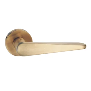 modern lever handle on round rose with escutcheons for interior doors