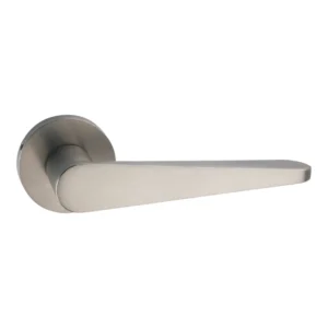 EuroArt Lever Handle on Round Rose with Escutcheons 155mm Matt Satin Nickel British Hardware