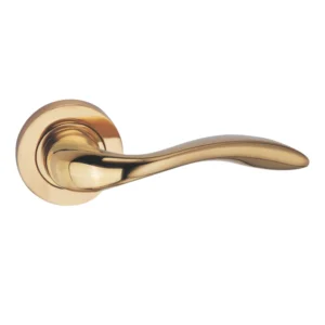 EuroArt Lever Handle on Round Rose with Escutcheons 135mm Polished Brass British Hardware