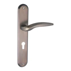 lever handle on round rose with escutcheons for interior and main doors