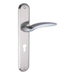 lever handle on round rose with escutcheons for interior and main doors