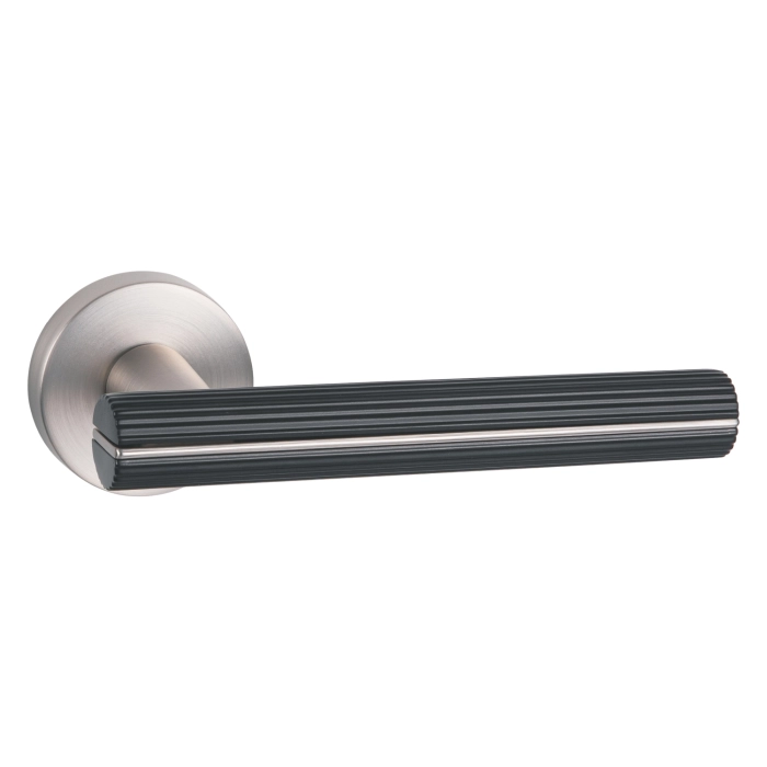 modern lever handle on round rose with escutcheon for interior doors