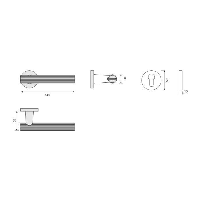 modern lever handle on round rose with escutcheon for interior doors