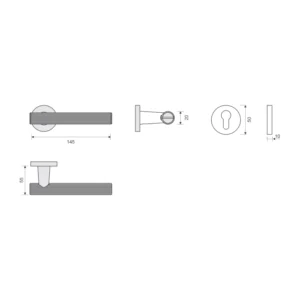 EuroArt Lever Handle on Round Rose with Escutcheons 145mm British Hardware