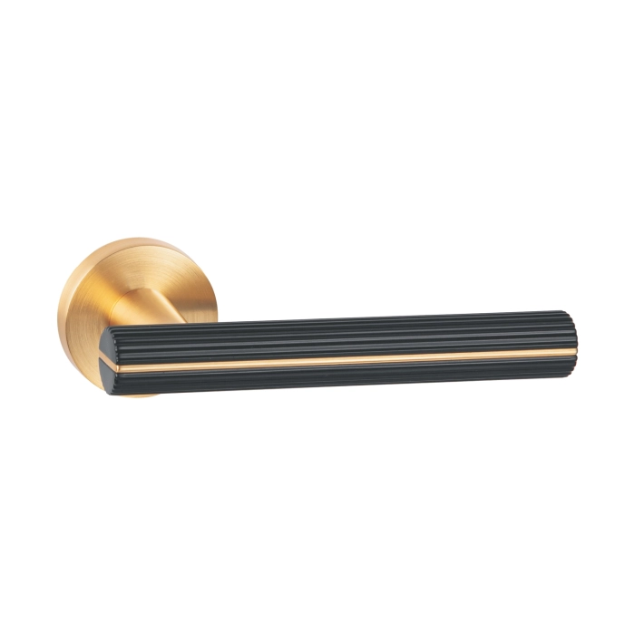 modern lever handle on round rose with escutcheon for interior doors
