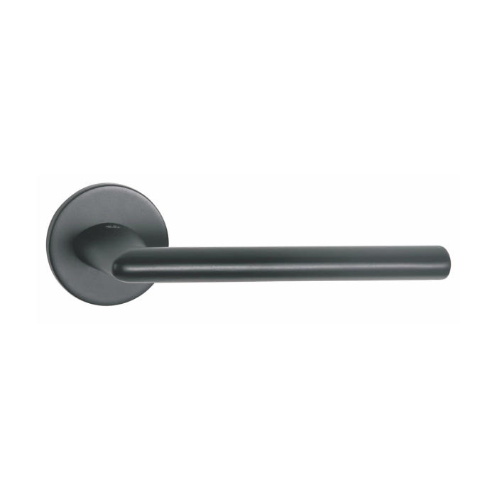 modern lever handle on round rose with escutcheons for interior doors