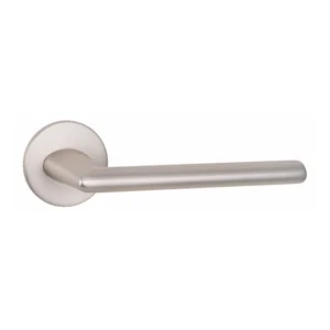 modern lever handle on round rose with escutcheons for interior doors