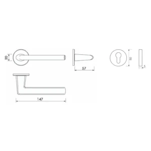 EuroArt Lever Handle on Round Rose with Escutcheons 147mm British Hardware