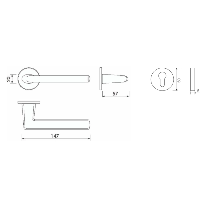 modern lever handle on round rose with escutcheons for interior doors