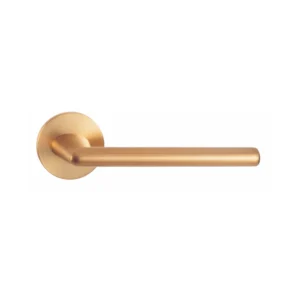 modern lever handle on round rose with escutcheons for interior doors