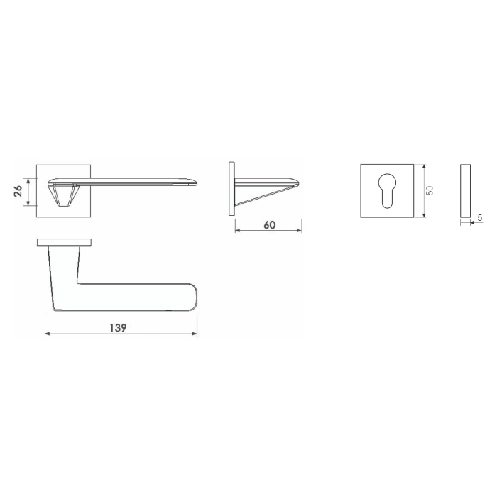 lever handle on square rose with escutcheon for doors, suitable for home doors, office doors, interior doors, premium stainless steel hardware