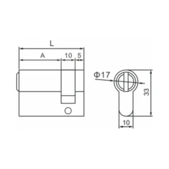 Brass 6 pin 45mm single lock cylinder with keys and SS bolt