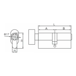 Brass 6 pin key and turn lock cylinder with keys and SS bolt