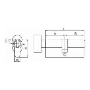 Brass 6 pin key and turn lock cylinder with keys and SS bolt