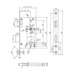 Stainless steel DIN Euro profile sash lock with 55mm backset