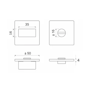 Stainless steel square thumbturn without indicator for doors and furniture
