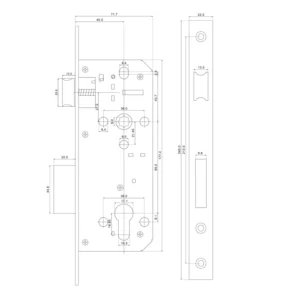 Stainless steel Euro profile mortise lock with 65mm bathroom cylinder
