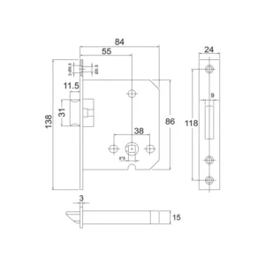 Stainless steel DIN flat latch for doors