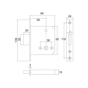 Stainless steel WC deadbolt lock for bathroom doors