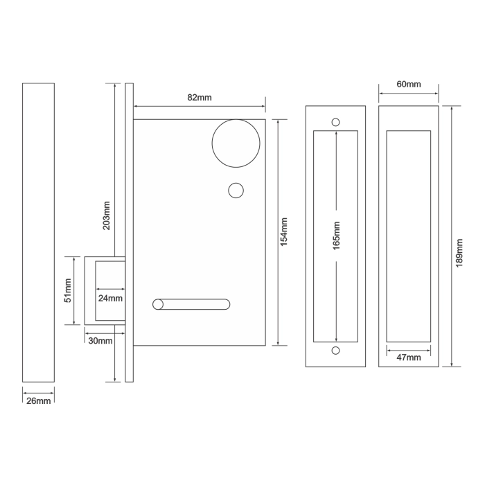 Flush pull set with turn and emergency release lock for bathroom doors