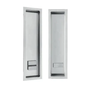 Stainless steel flush pull with integrated bathroom thumb turn