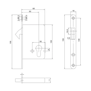 Stainless steel sliding door hook lock 50mm for pocket and sliding doors